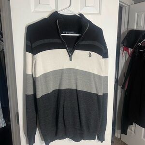U.S. Polo Assn. Men's Black, Gray, and White Zip-Up Sweater